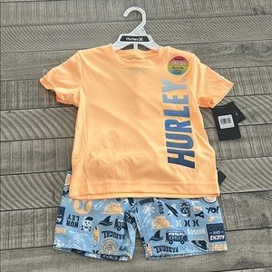 Hurley Orange T-Shirt and Blue Shorts Set